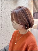 シンプルボブ/長め前髪/ハイライト/透明感カラー