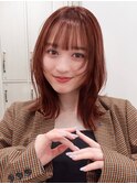 ダークレッド ブリーチなし コーラルオレンジ ラウンドバング