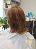 ミディアムボブ+クリアオレンジカラー
