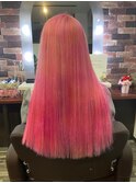 シークレットピンクグラデーション_艶カラー_透け感ストレート