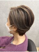 【白髪ぼかしハイライト】グラデーションハイライトショートボブ