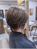 大人可愛いひし形ショートボブ大人ボブココアブラウンカラー