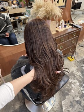 チャプター 問屋町(chapter) ブリーチなしミルクティーブラウン顔周りレイヤーカット韓国ヘア