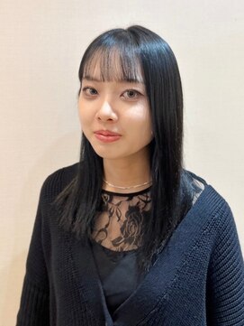 アロマ ヘアー ルーム 新宿店(AROMA hair room) パツっとミディシースルーバング黒髪スタイル/新宿/新宿西口