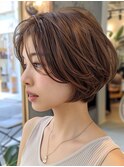 大人かわいい前髪無しショートボブ×透明感ナチュラルベージュ