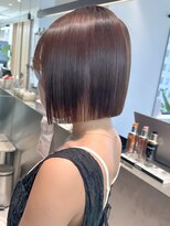 ロンドシエル 横浜(Lond ciel)&nbsp;ミニウルフチェリーブラウンブリーチなしショートボブ前髪/