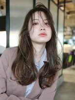 シオン(shion) オリーブベージュロング顔周りレイヤー韓国ヘア_F21506