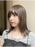 似合わせ顔周りカット 前髪ありミディアム ストレートロブ外ハネ