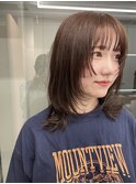 ミディアムレイヤカットー顔まわりカットアッシュカラー