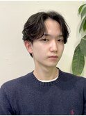 韓国風センターパートシースルーバングメンズ透明感カラー