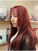 顔まわりレイヤー×ワインレッドカラー