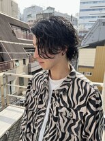 メンズカット 無造作パーマ ミディアム ウルフ 黒髪