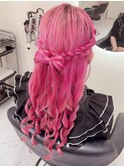 編み込みハーフアップ×立体リボン
