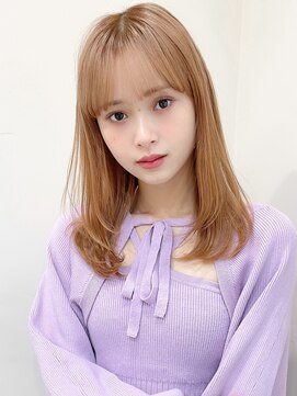 レア 表参道(L'ea) くびれヘアアプリコットオレンジ夏ヘアハイライトカラー