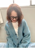 ブリーチなしダブルカラーオレンジベージュカラー外はね鎖骨ボブ
