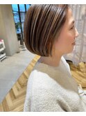 インナーカラー ハイライト 白髪ぼかしボブ 【30代/40代/50代】