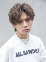 【Mens style】刈り上げセンターパート波打ちパーマブルーカラー