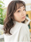 オン眉斜めバングくせ毛風顔周りレイヤーTb8川口20代30代40代