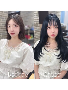 あるじゃんすー 梅田店 ブルーブラック#シールエクステ#レイヤーカット#くびれヘア#梅田