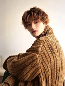 プラス ファースト ヘア(Plus 1st) 無造作センターパート×アプリコットブラウン