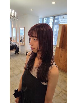 ディフィー 梅田(Defi) レイヤーカット×ピンクブラウン チェリーレッド【梅田/韓国ヘア