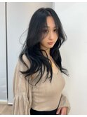 ロングレイヤー_黒髪ボブルフネビージュ小顔ワンレン