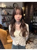 暗髪 ブラウン 顔まわりカット ロング