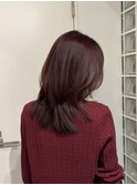 レッドブラウン ハイレイヤー ハッシュカット レッドカラー