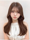 小顔シースルーバング顔周りカット韓国ミディアムレイヤーロング