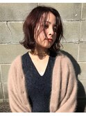 ボブ/切りっぱなし/ワインレッド/レッドブラウン/天神/大名