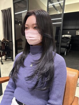 ネモネ バイ ミリー 梅田茶屋町(nemone by milly) 美髪前髪なしアッシュブラックロングレイヤースタイル【梅田】