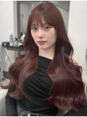 韓国ヘアハッシュカットロングレイヤーカットピンクベージュ原宿