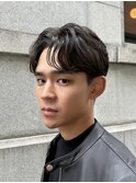 韓国マッシュブルーブラックメンズカットダウンパーマ/立川