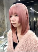 ダブルカラーピンクベージュカラー裾カラーケアブリーチレイヤー