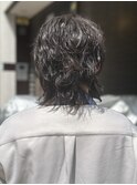 メンズ黒髪フェザーパーマ刈り上げウルフ眉カットバズカット
