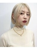ブロンド/抜きっぱなし/ケアブリーチ/ホワイトブロンド/ボブ