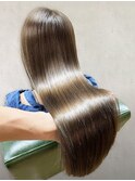 縮毛矯正ロングストレート髪質改善オリーブブラウン