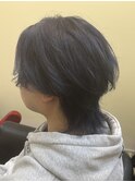 ネイビーブルーセンターパートウルフ