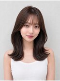 ひし形シルエット韓国風くびれヘア顔まわりレイヤー前髪カット