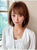 大人かわいい 小顔ボブ ひし形シルエット グレージュ
