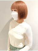 村上/オレンジベージュ切りっぱなしボブ前髪カットダブルカラー