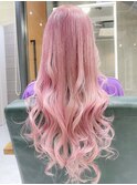 ゆるふわロング ハイトーンカラーピンクベージュWカラー