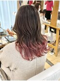 ピンクグラデーション　ケアブリーチ　ココアブラウン　横浜★
