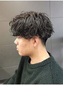 センターパートアップバング刈り上げマッシュ波巻きパーマ