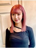 チェリーピンクミディアムストレートヘア/新宿/新宿三丁目