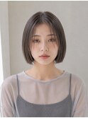 船橋駅寒色グレージュ前髪なしミニボブ透明感ワンカラー