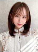 イメチェン美髪外ハネボブミディアムストレート寒色系カラー