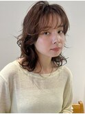 ミディアム*パーマ風スタイル*透明感カラー*前髪カット*顏周り