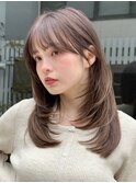 20代30代暗髪ミディアムレイヤー小顔顔まわりカット美髪髪質改善