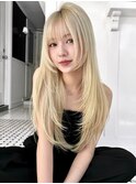 『 カット + ブリーチ×2 』レイヤーロング/フェイスレイヤー